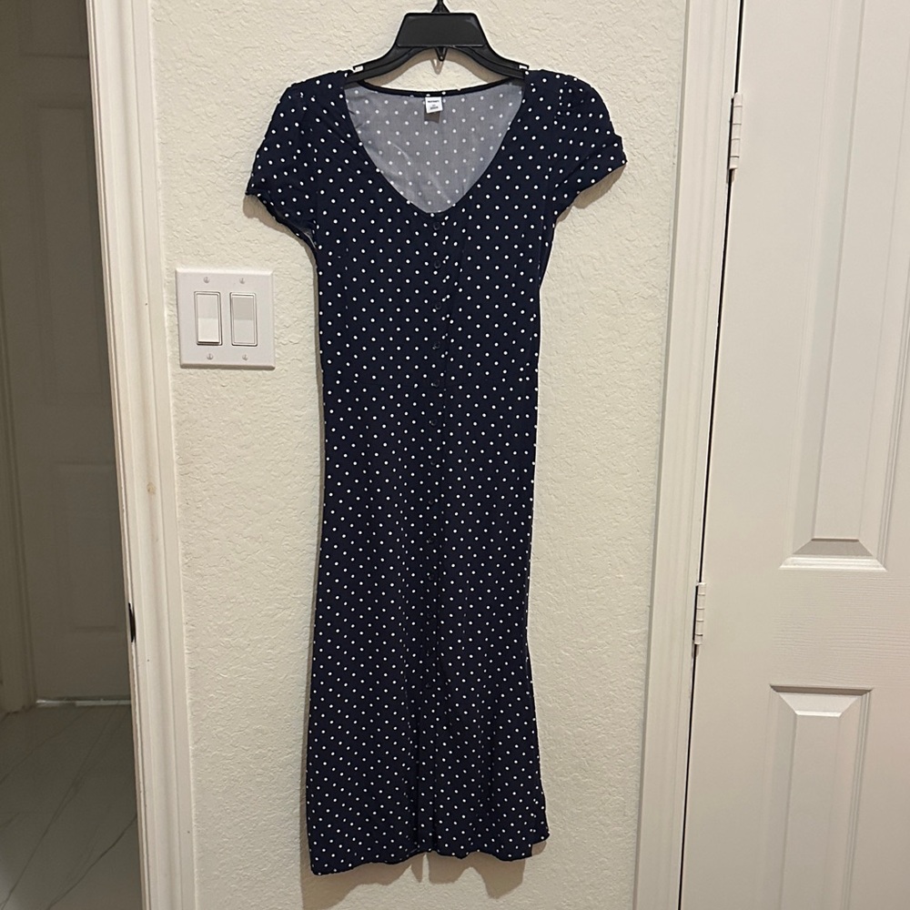 Old Navy Navy Blue Midi Dress with White Dots